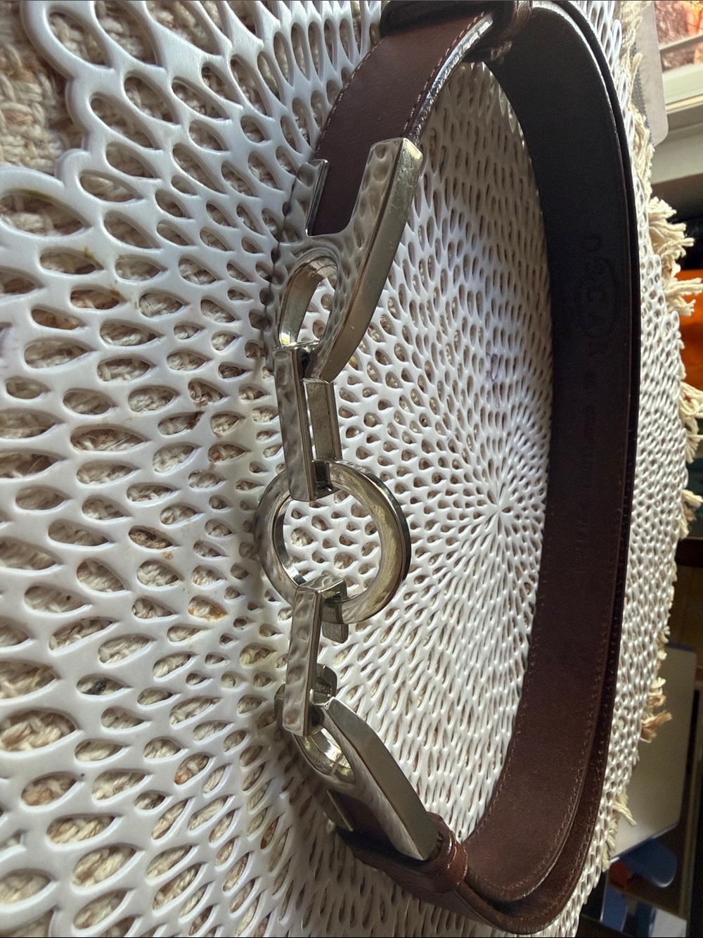 Brown Leather Women's Chain Accent Belt